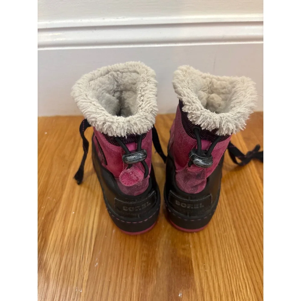 Sorel Girls Pink Black Faux Fur Waterproof Winter Snow Boots Size 13‎